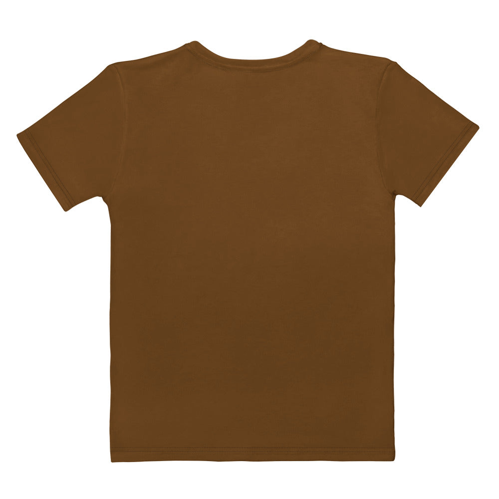 Women’s brown cotton t-shirt with soft stretch pilling resistant fabric and a simple crew neck short sleeves design