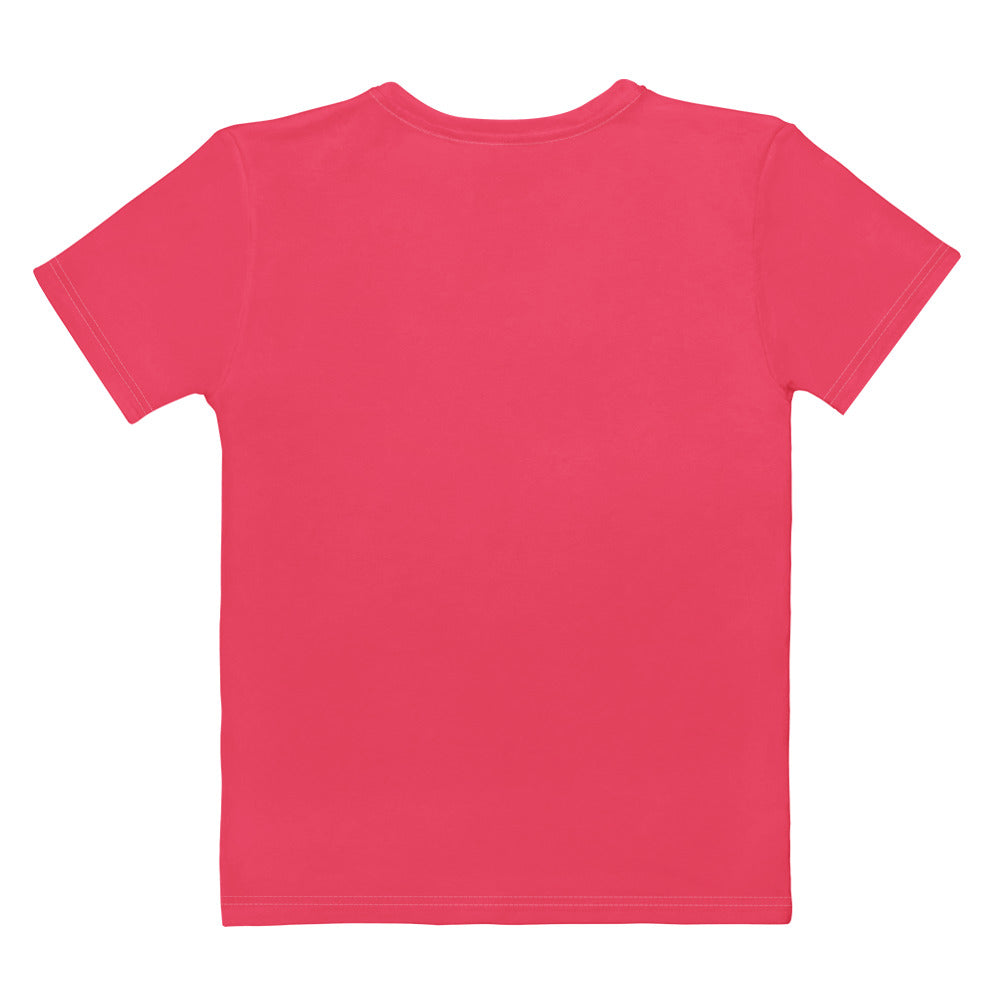 A solid coral pink short-sleeved cotton t-shirt with a classic crew neck soft stretch and pilling resistant fabric
