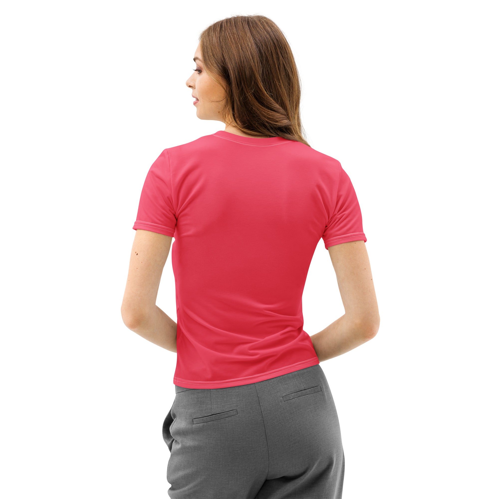 A vibrant pink short-sleeved cotton t-shirt with a classic crew neck and soft stretch pilling resistant fabric