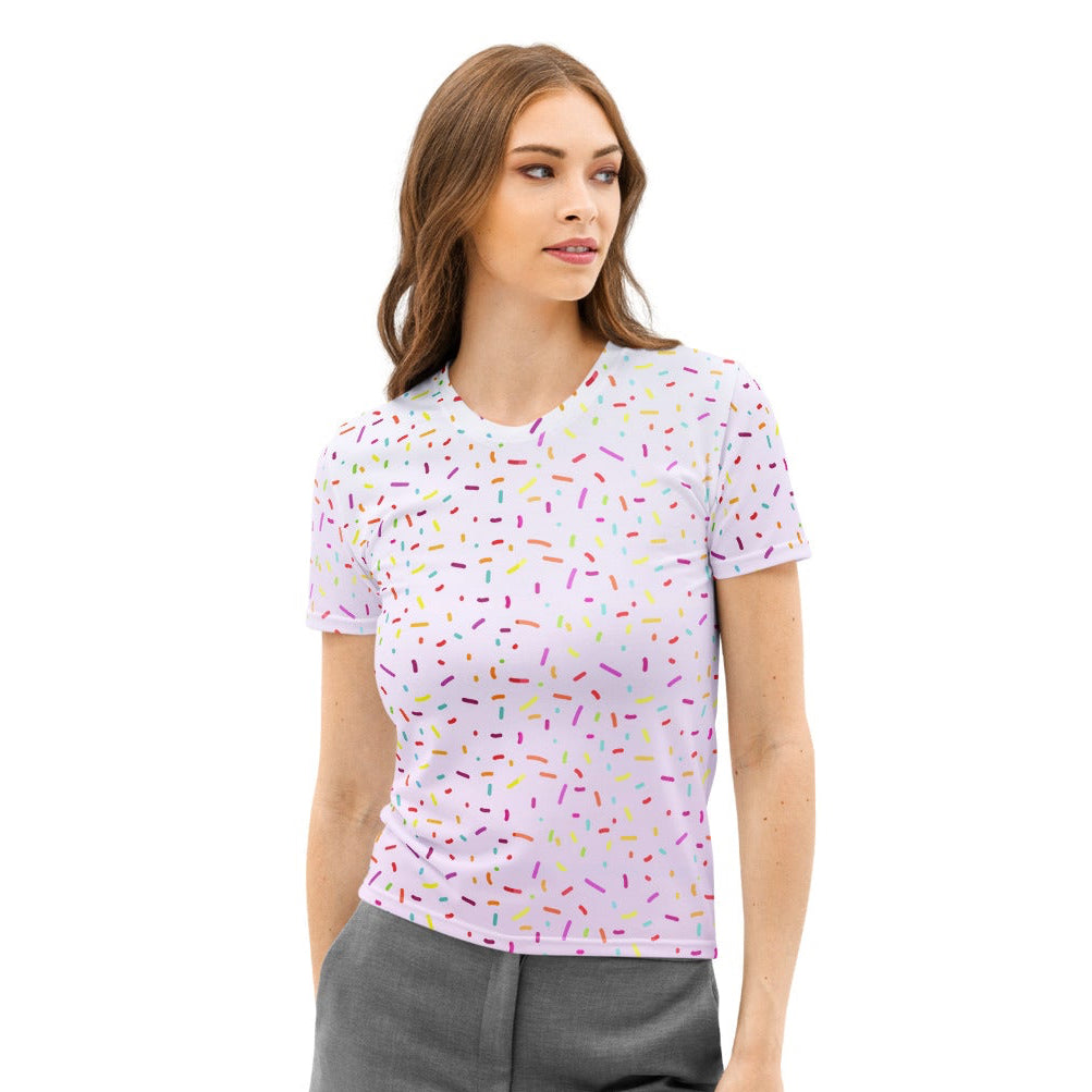Women’s Colorful Sprinkles Cotton T-Shirt – Soft Stretch Pilling Resistant Tee