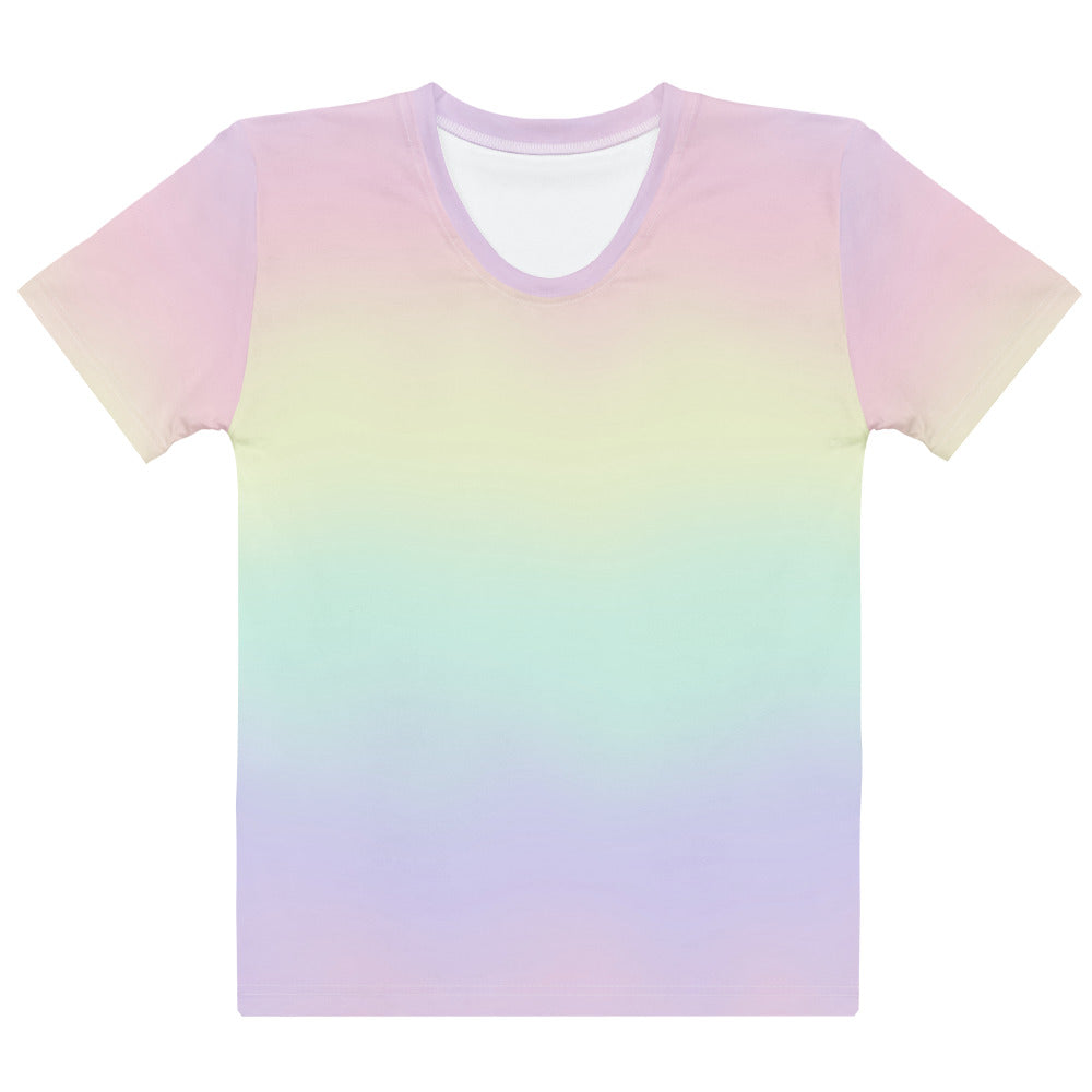 Women’s Pastel Rainbow Cotton T-Shirt – Soft Stretch Pilling Resistant Tee