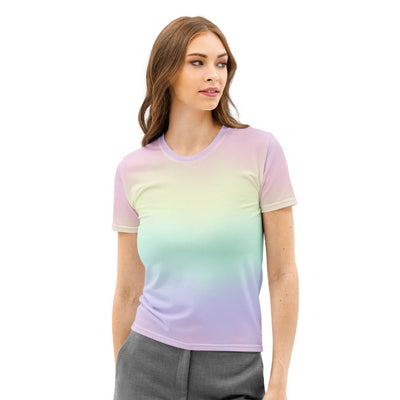 Women’s Pastel Rainbow Cotton T-Shirt – Soft Stretch Pilling Resistant Tee