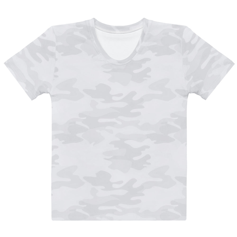 Women’s white camouflage cotton short-sleeve v-neck t-shirt soft stretch pilling resistant tee front view