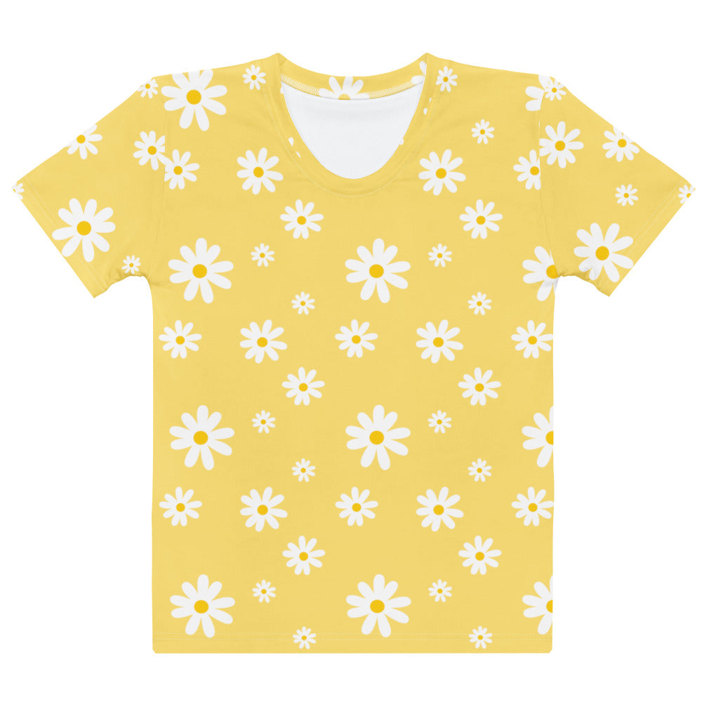 Women’s Yellow Daisy Cotton T-Shirt – Soft Stretch Pilling Resistant Tee