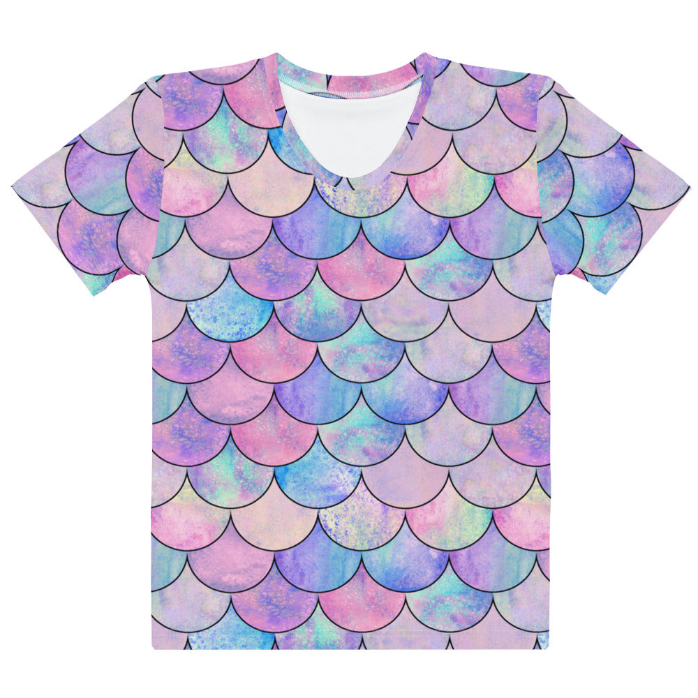 Women’s Pastel Mermaid Cotton T-Shirt – Soft Stretch Pilling Resistant Tee
