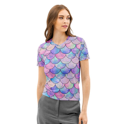 Women’s Pastel Mermaid Cotton T-Shirt – Soft Stretch Pilling Resistant Tee