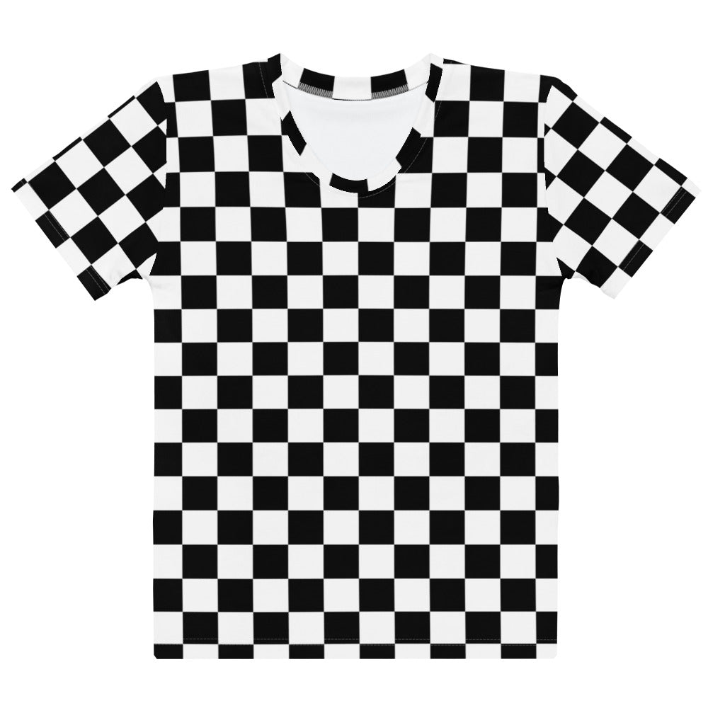 Women’s black and white checkered cotton t-shirt with soft stretch and pilling resistant fabric in a classic pattern