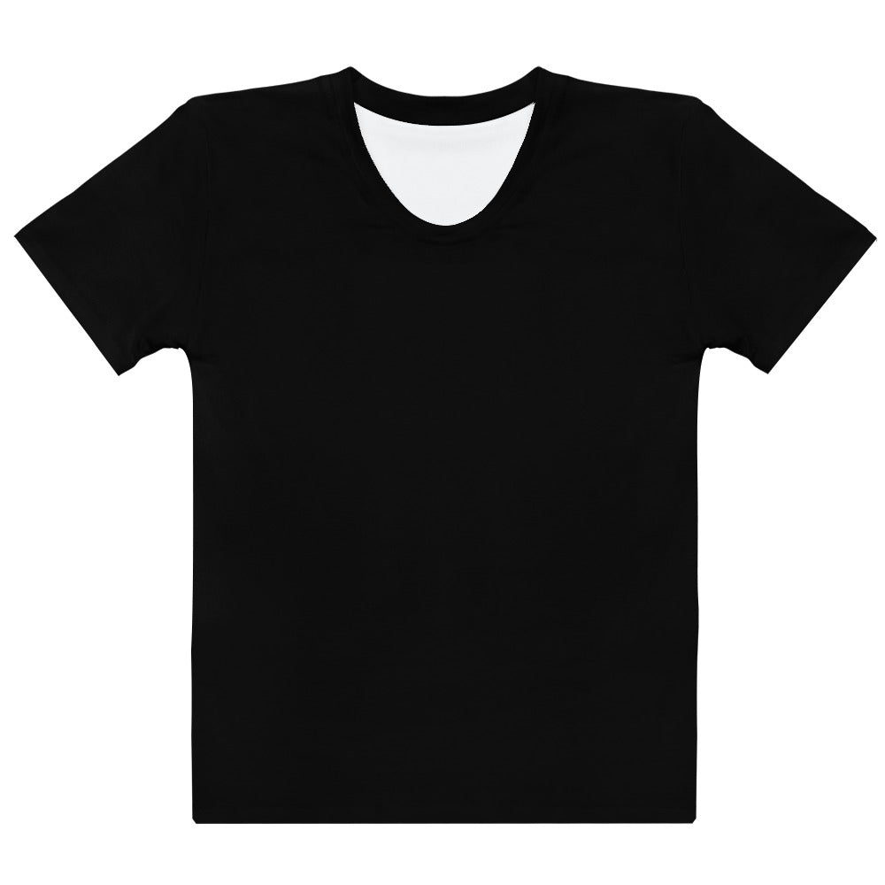 Women’s black cotton short-sleeved v-neck t-shirt with soft stretch and white inner lining pilling resistant tee