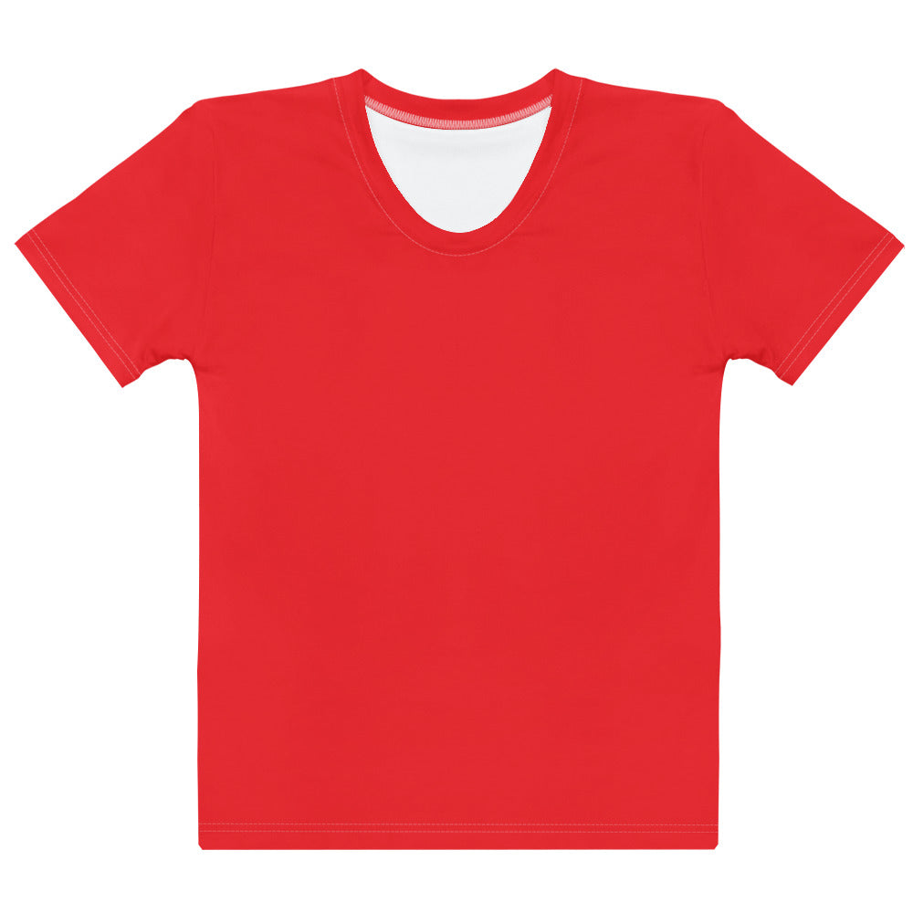 A vibrant red cotton women’s short-sleeved t-shirt with soft stretch and pilling resistant fabric