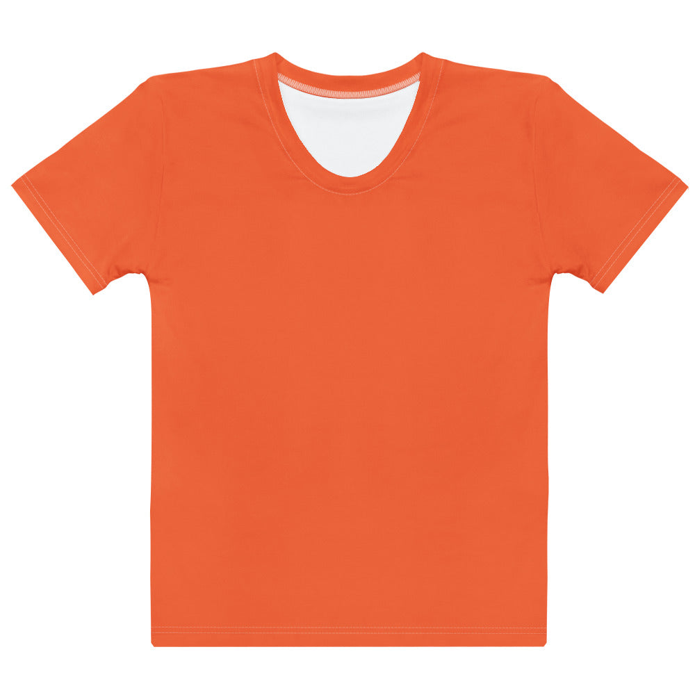 Women’s orange cotton v-neck t-shirt with white inner lining soft stretch pilling resistant short sleeves