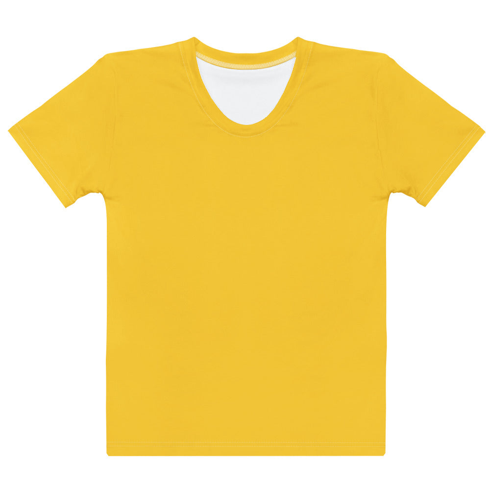 Women’s yellow cotton t-shirt with soft stretch and pilling resistant fabric featuring white inner lining