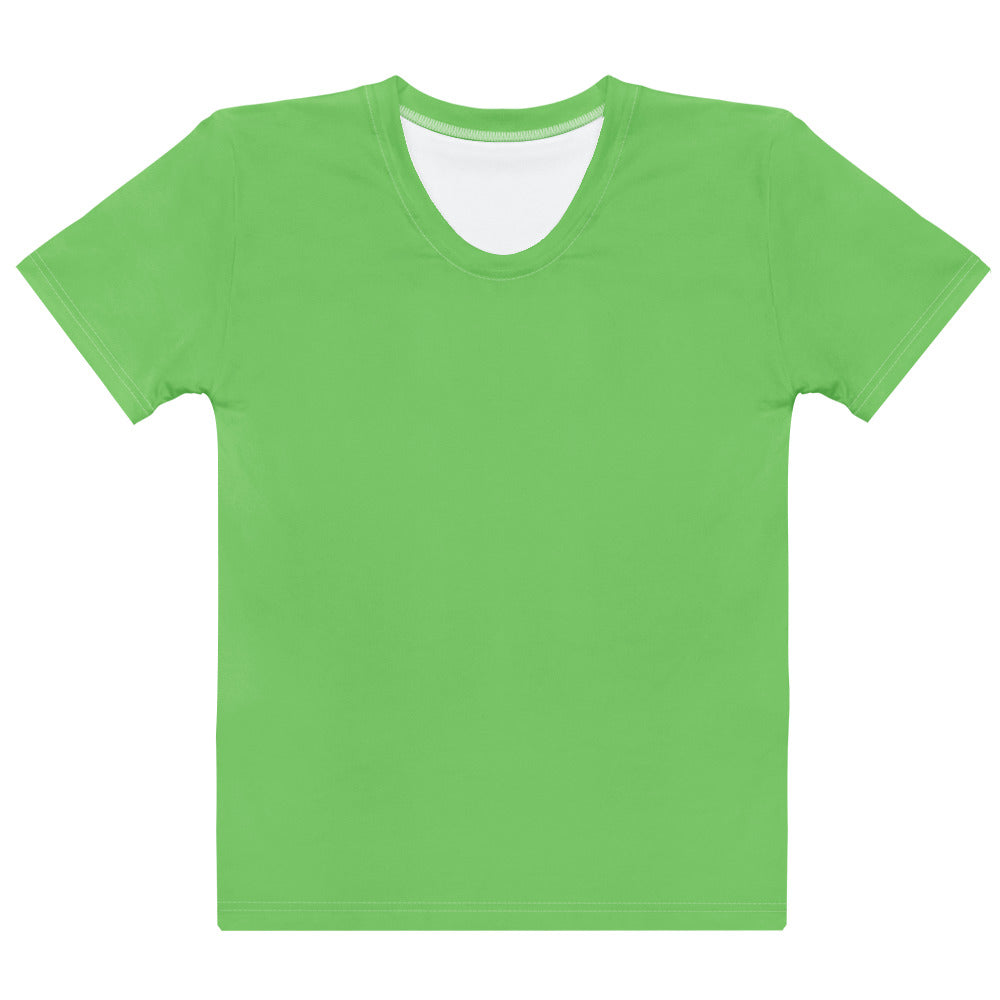 Women’s green cotton t-shirt with soft stretch pilling resistant fabric and white inner lining crew neck short sleeves
