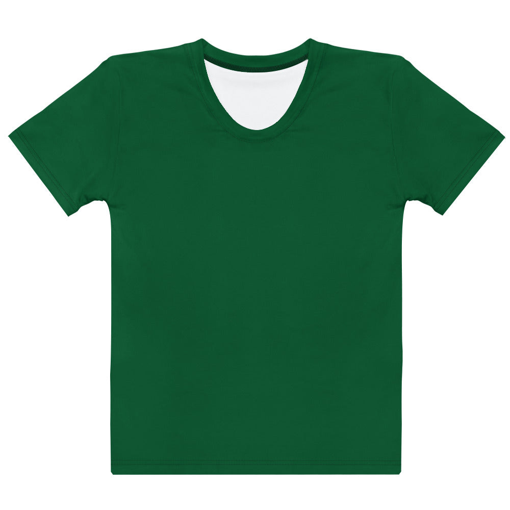 Women’s dark green cotton t-shirt with soft stretch and white inner lining for pilling resistant wear