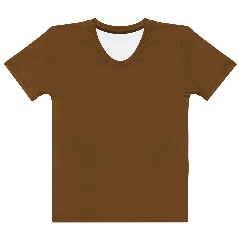 Women’s brown cotton short-sleeved t-shirt with soft stretch pilling resistant fabric and white inner lining crew neck