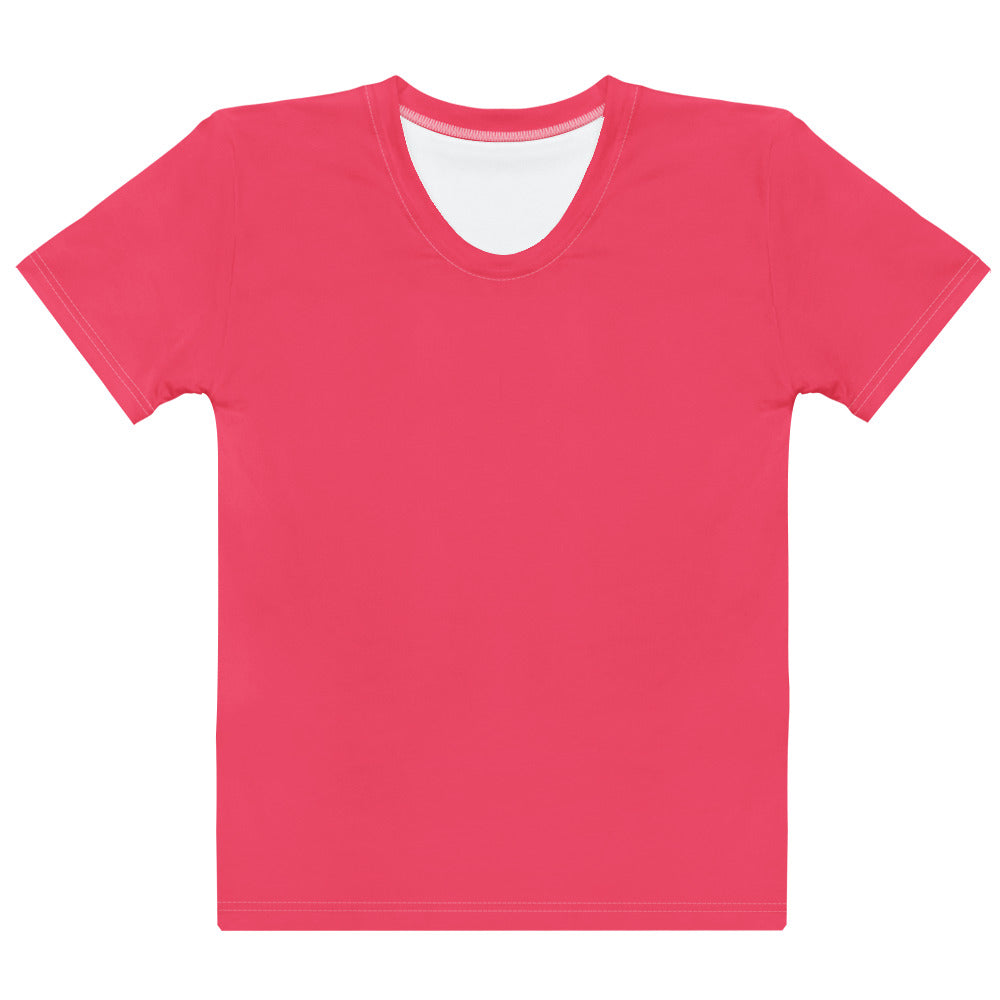 Women’s bright pink cotton t-shirt with vibrant coral pink short sleeves white inner lining soft stretch pilling resistant tee