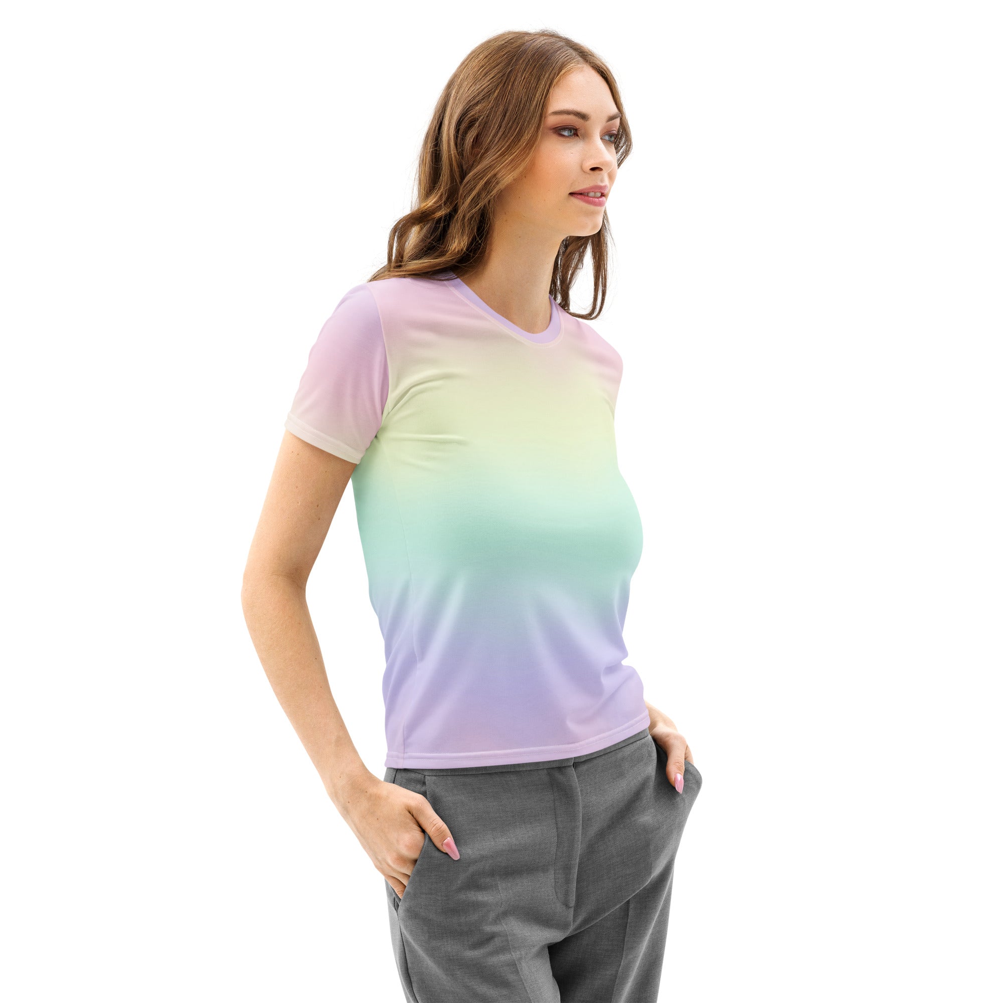 Women’s Pastel Rainbow Cotton T-Shirt – Soft Stretch Pilling Resistant Tee