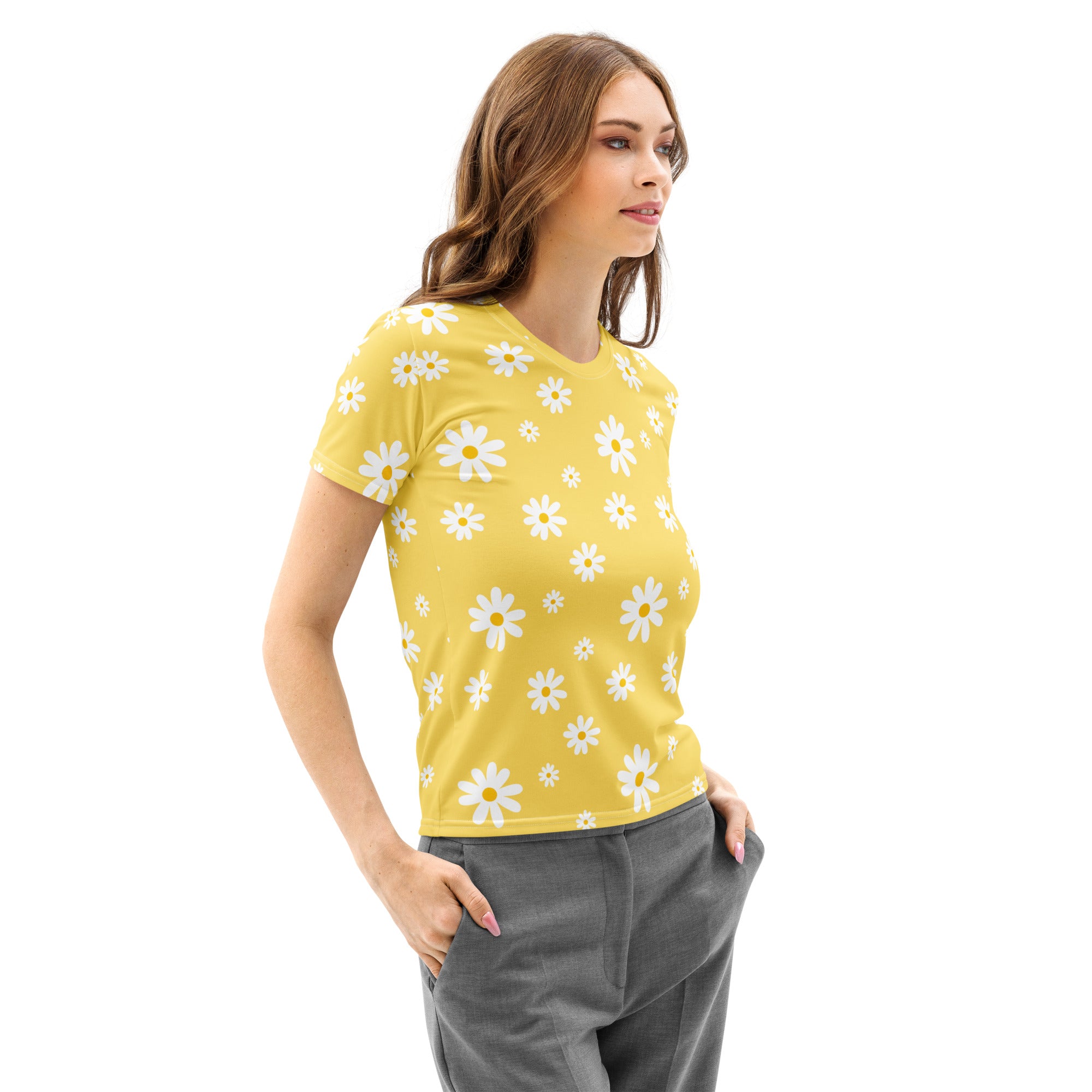Women’s Yellow Daisy Cotton T-Shirt – Soft Stretch Pilling Resistant Tee