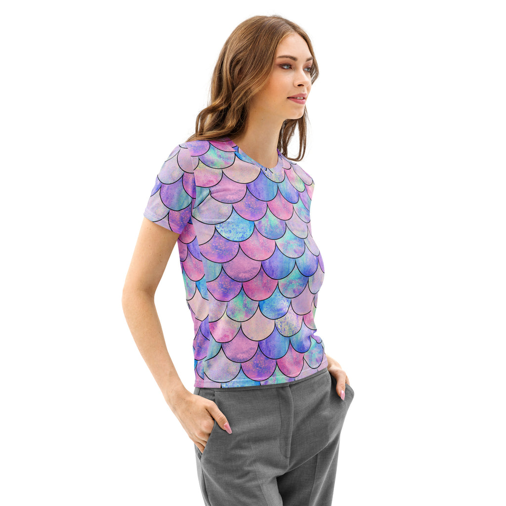 Women’s Pastel Mermaid Cotton T-Shirt – Soft Stretch Pilling Resistant Tee
