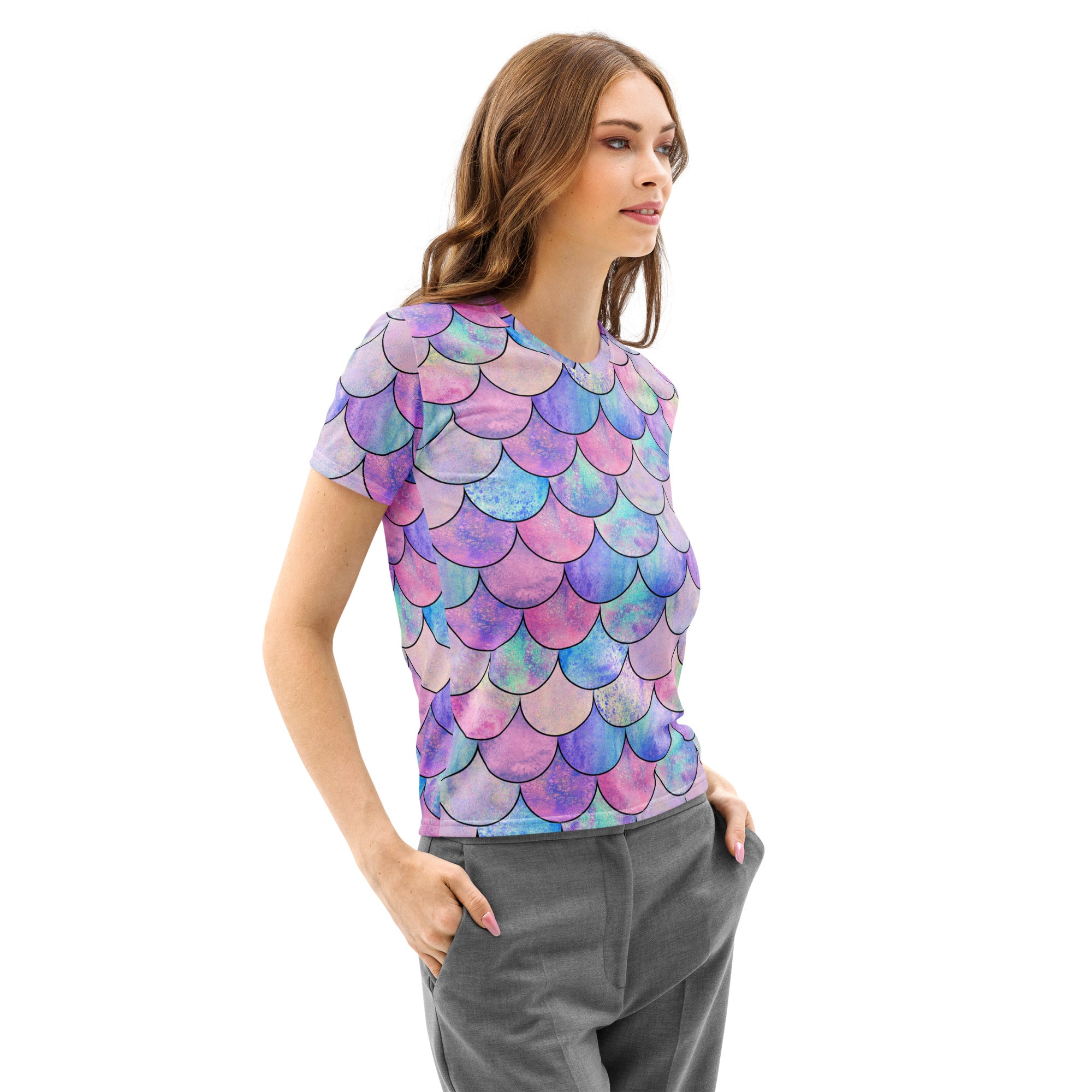 Women’s Pastel Mermaid Cotton T-Shirt – Soft Stretch Pilling Resistant Tee