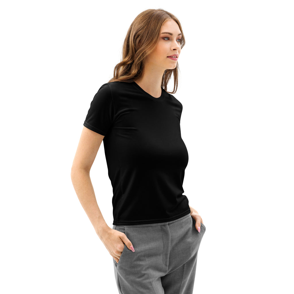 Women’s black cotton short-sleeved t-shirt with soft stretch and pilling resistant fabric for comfortable wear