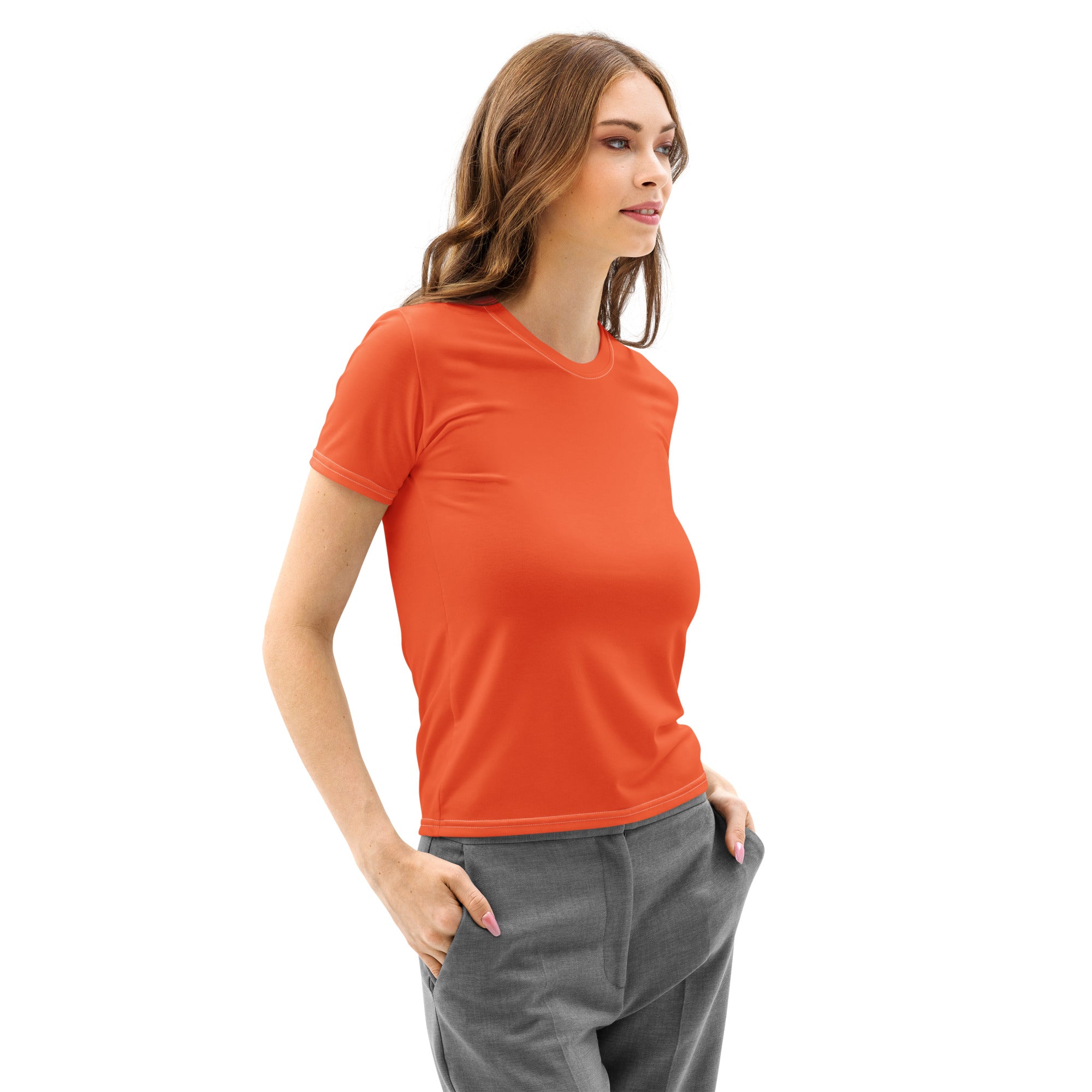 Women’s orange cotton t-shirt with short sleeves crew neck soft stretch and pilling resistant fabric