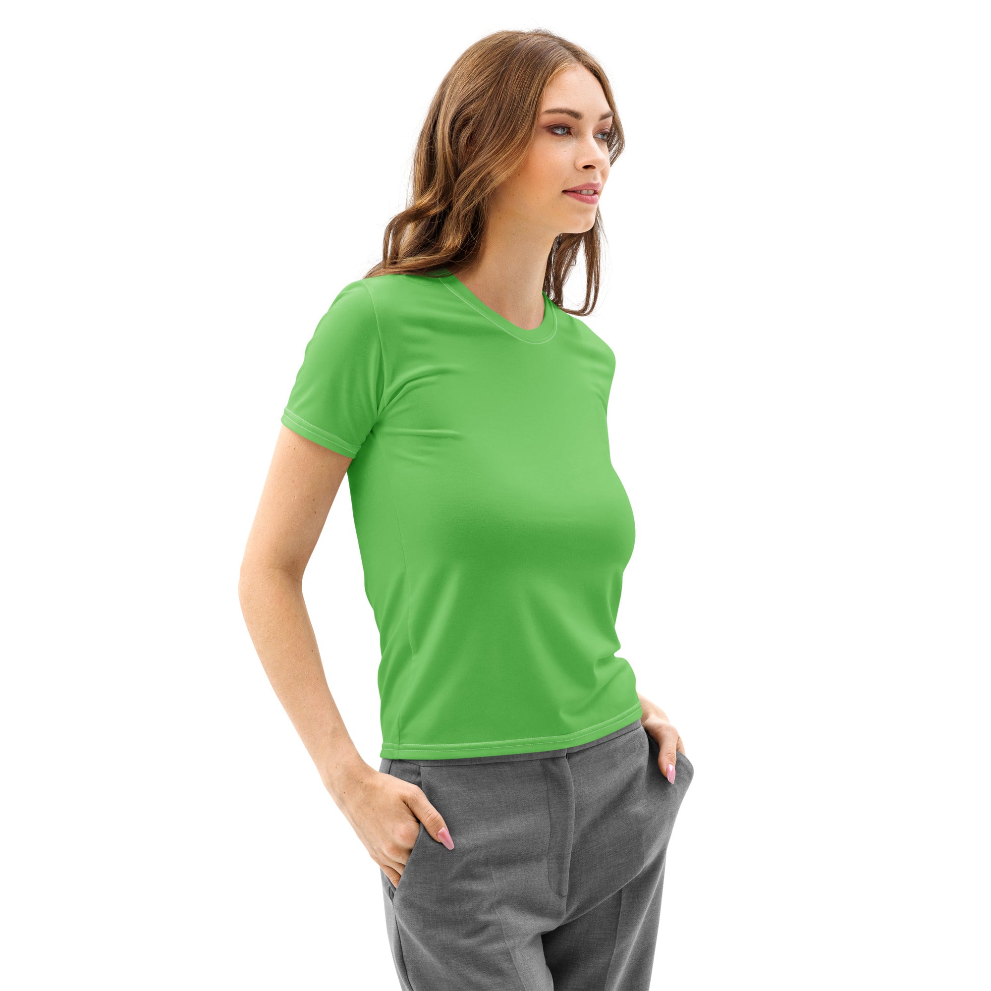 Bright green women’s cotton t-shirt with soft stretch classic crew neck short sleeves pilling resistant fabric