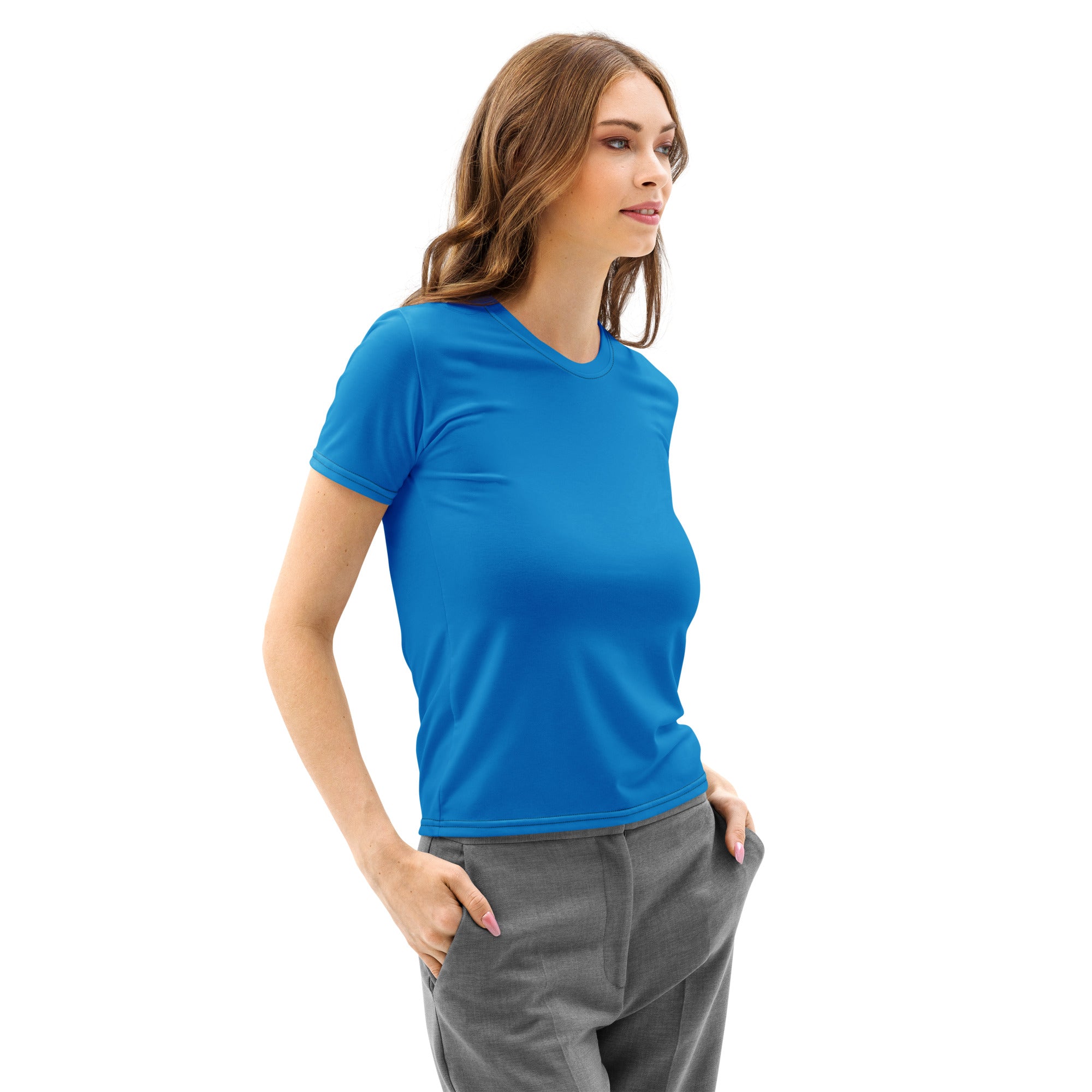 Women’s bright blue cotton t-shirt with soft stretch, pilling resistant fabric and classic crew neck design