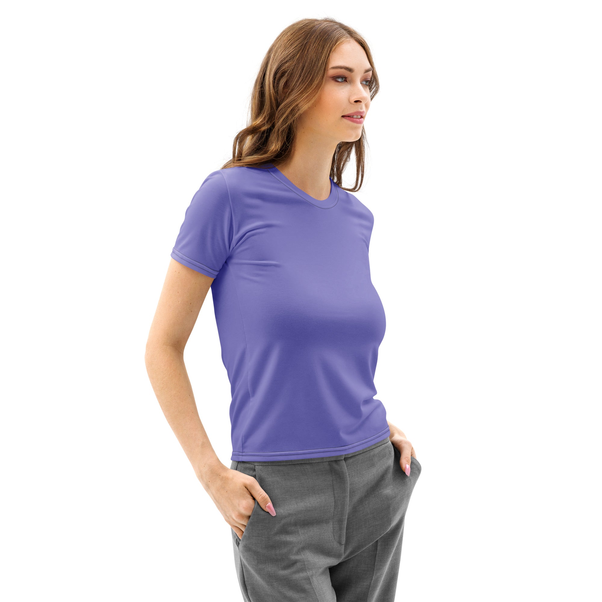 Women’s lavender purple cotton t-shirt with short sleeves crew neck soft stretch and pilling resistant fabric