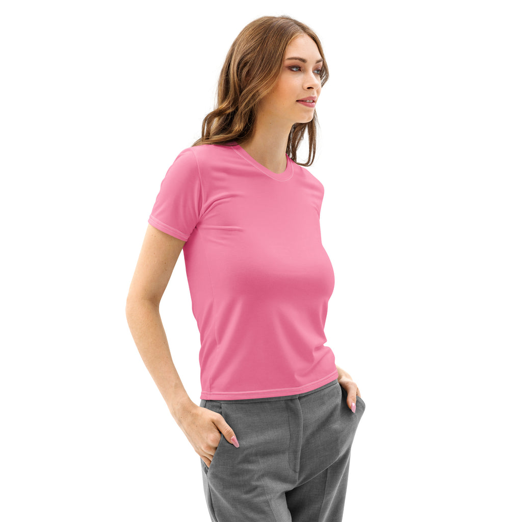 A vibrant pink cotton short-sleeved t-shirt with soft stretch and pilling resistant fabric for women