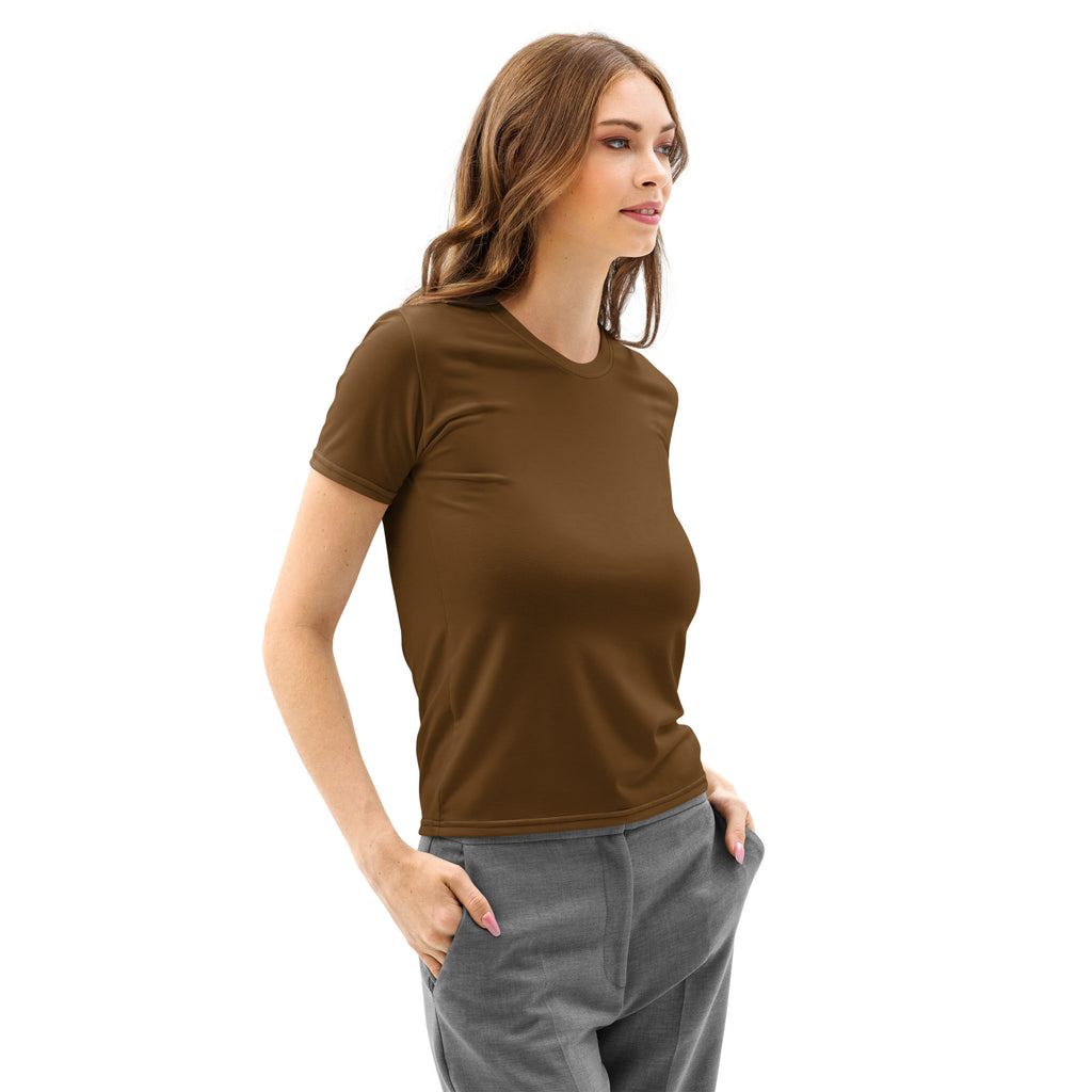 Women’s brown cotton t-shirt with soft stretch pilling resistant fabric and classic crew neck design