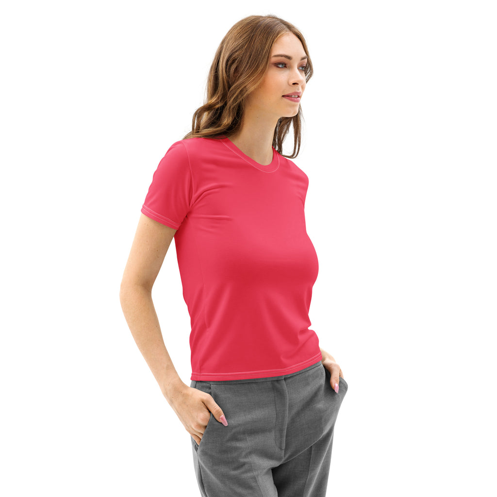 A vibrant pink cotton short-sleeved t-shirt with a classic crew neck soft stretch and pilling resistant fabric