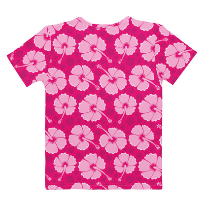 Women's Pink Hibiscus Floral T-Shirt – Soft Stretch Jersey Tee
