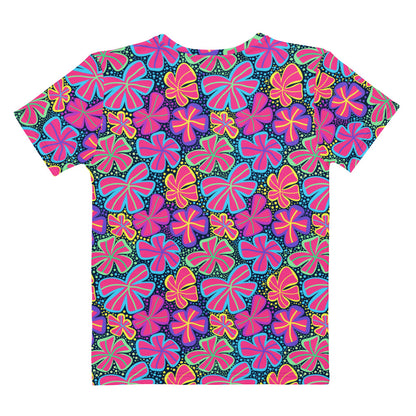 Women's Neon Retro Flower T-Shirt – Soft Stretch Jersey Tee