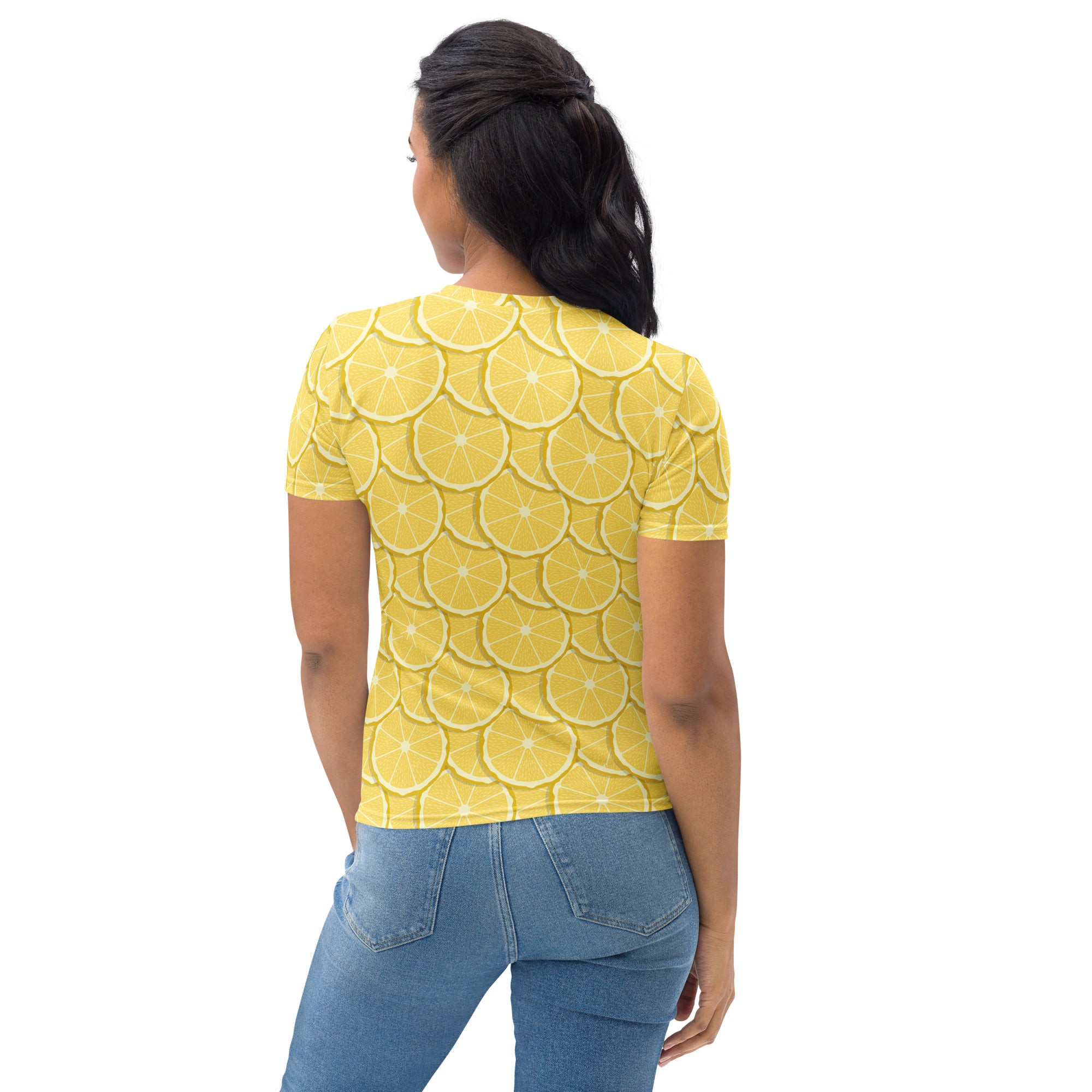 Women’s yellow lemon slice print short-sleeve t-shirt made of soft stretch jersey fabric perfect for casual wear