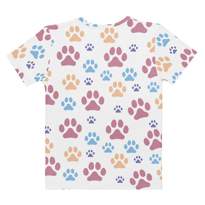 Women's Colorful Paw Print T-Shirt – Soft Stretch Jersey Tee