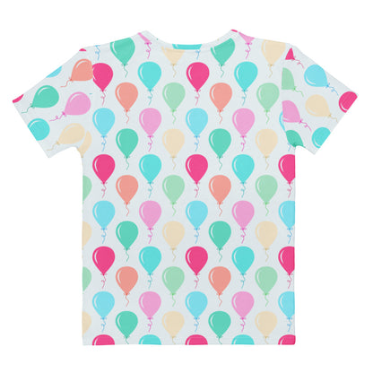 Women's Colorful Birthday Balloon T-Shirt – Soft Stretch Jersey Tee