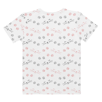 Women's Pink and Gray Cat Paw Print T-Shirt – Soft Stretch Jersey Tee