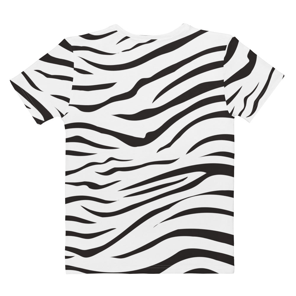 Women’s zebra stripes t-shirt black and white short-sleeve soft stretch jersey tee with bold all-over print