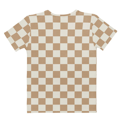 Women's Tan Checkerboard T-Shirt – Soft Stretch Jersey Tee