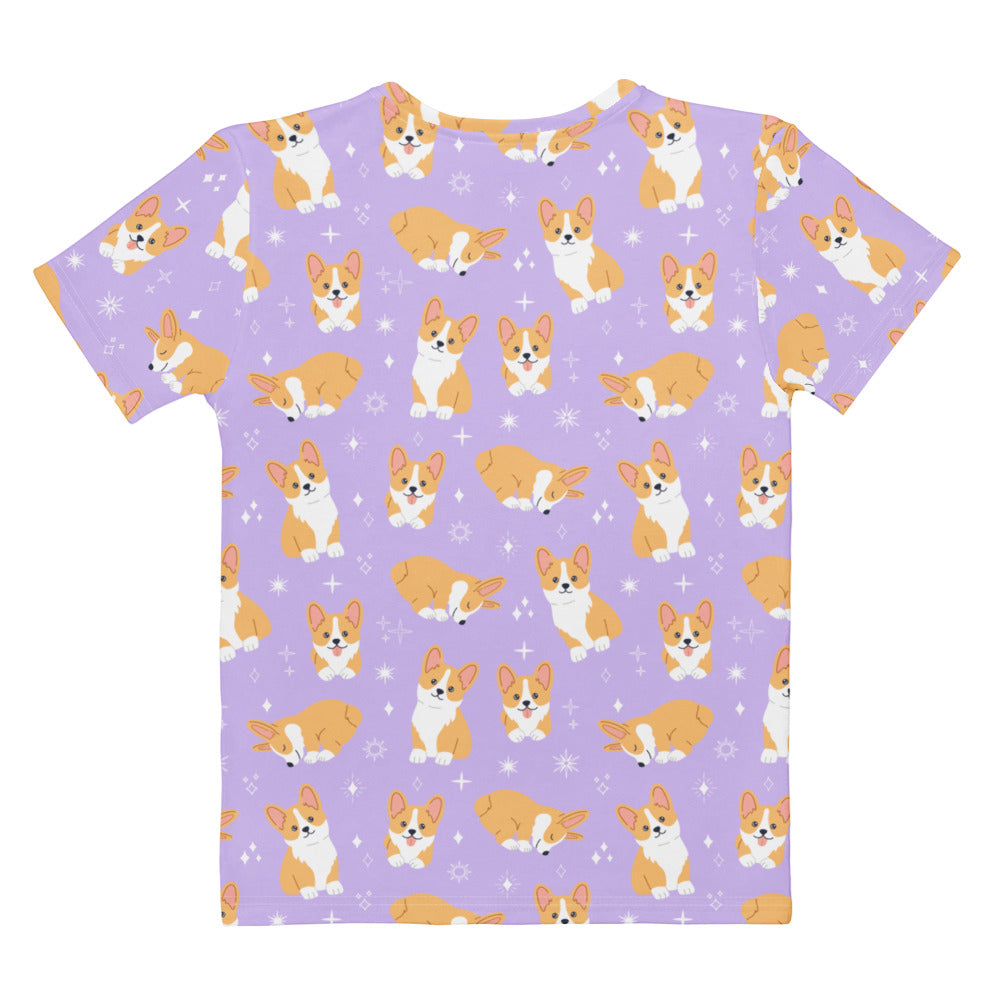 Women's Purple Corgi Dog T-Shirt – Soft Stretch Jersey Tee