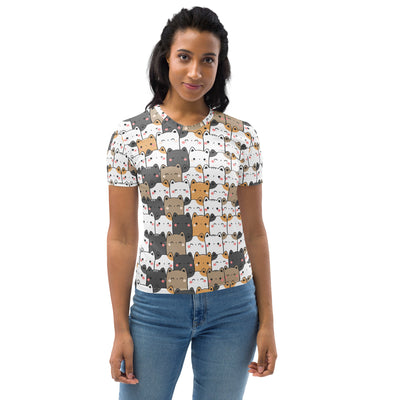 Women's Kawaii Cat Faces T-Shirt – Soft Stretch Jersey Tee