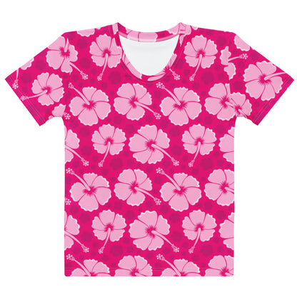 Women's Pink Hibiscus Floral T-Shirt – Soft Stretch Jersey Tee