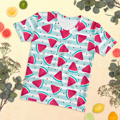 Women's Watermelon Print T-Shirt – Soft Stretch Jersey Tee