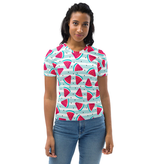 Women's Watermelon Print T-Shirt – Soft Stretch Jersey Tee
