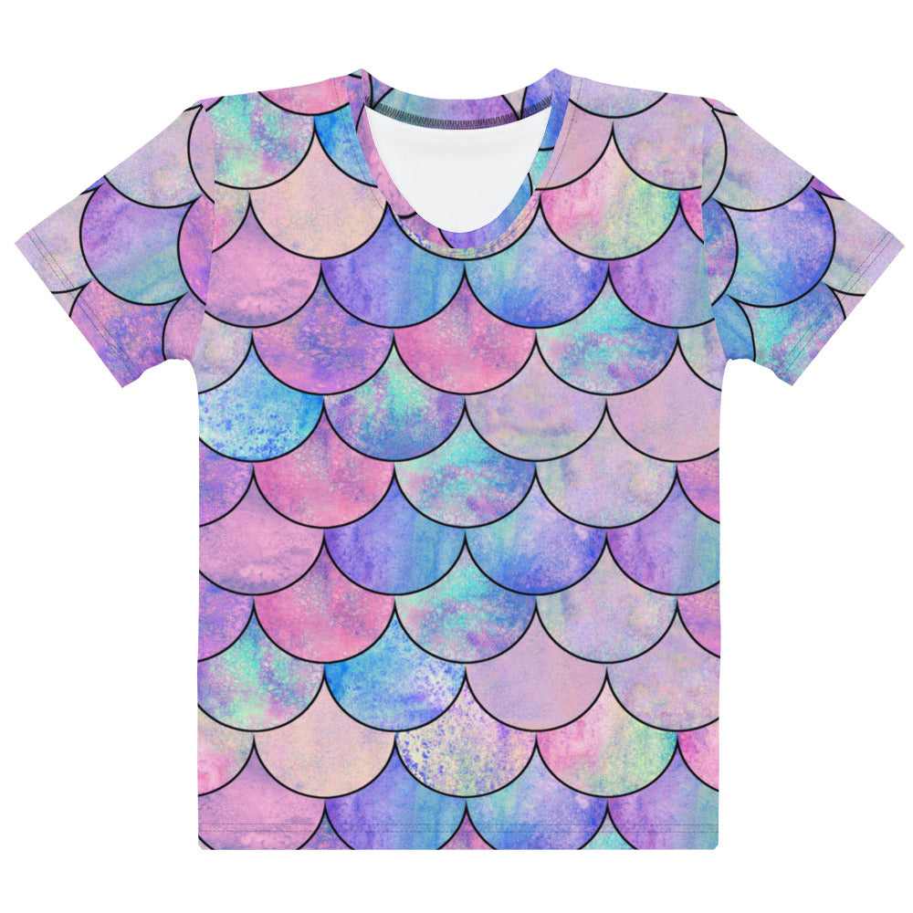 Women's Pastel Mermaid Scale T-Shirt – Soft Stretch Jersey Tee