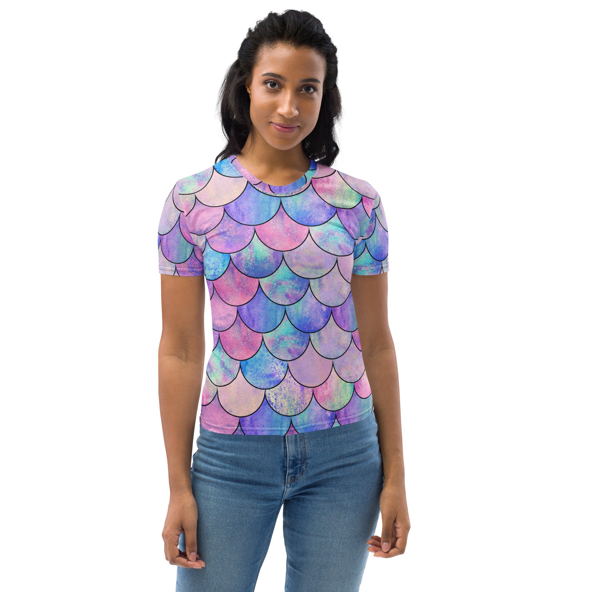 Women's Pastel Mermaid Scale T-Shirt – Soft Stretch Jersey Tee