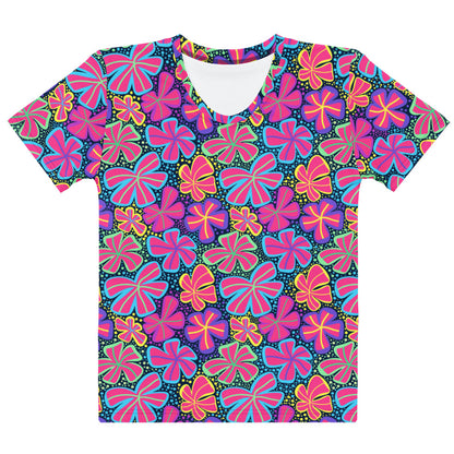Women's Neon Retro Flower T-Shirt – Soft Stretch Jersey Tee