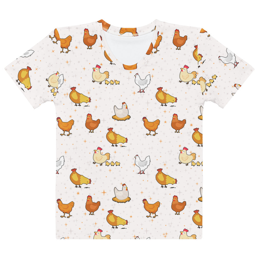 Women's Chicken Pattern T-Shirt – Soft Stretch Jersey Tee