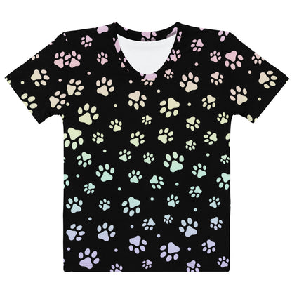 Women's Rainbow Paw Print T-Shirt – Soft Stretch Jersey Tee