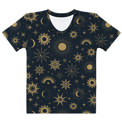 Women's Celestial Sun & Moon T-Shirt – Soft Stretch Jersey Tee